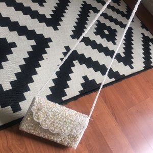 White Beaded Clutch- Evening Bag